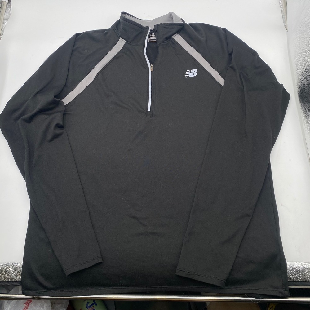 New Balance NB Dry 1/4 Zip Pullover Mens Large Black Grey Athletic Running Shirt